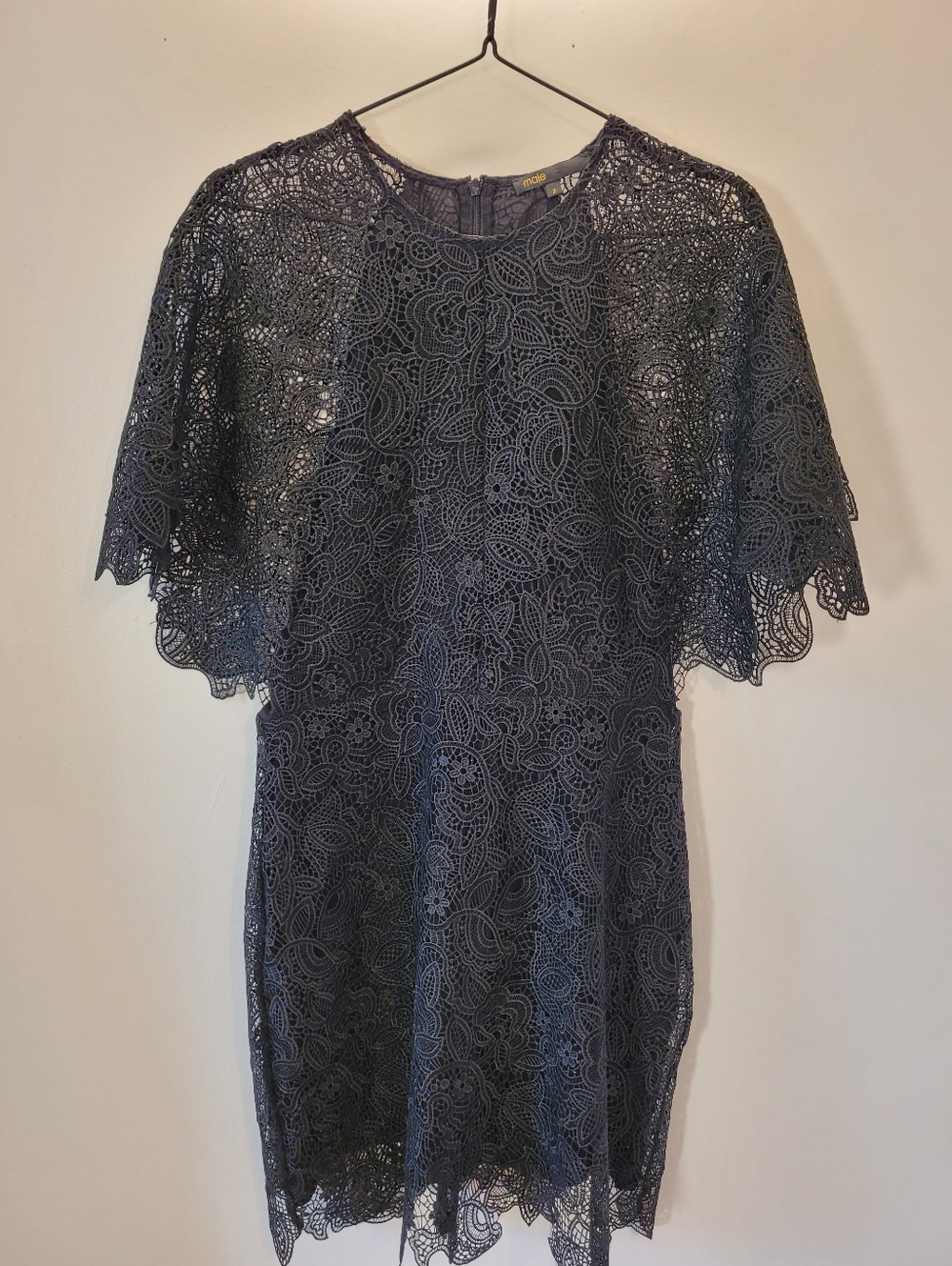 Maje Black Lace Whimsygoth Mini Dress Sheer Asymmetrical Sleeves - Size 2 - S